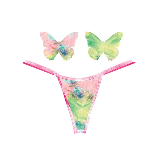 Neva Nude Naughty Knix Rainbow Sherbet Velvet G-String & Pasties - (Color Varies) Multi O/S - Lingerie - Packaged