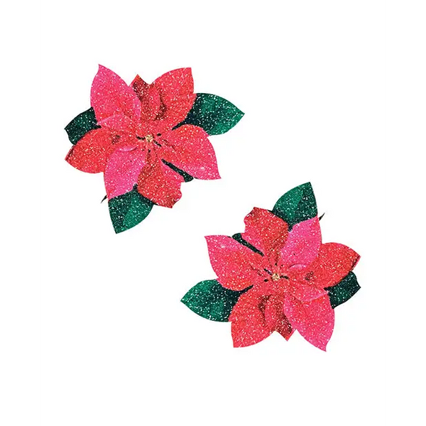 Neva Nude Poinsettia Glitter Flower Pasties - Red/Green O/S