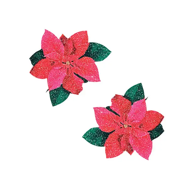 Neva Nude Poinsettia Glitter Flower Pasties - Red/Green O/S