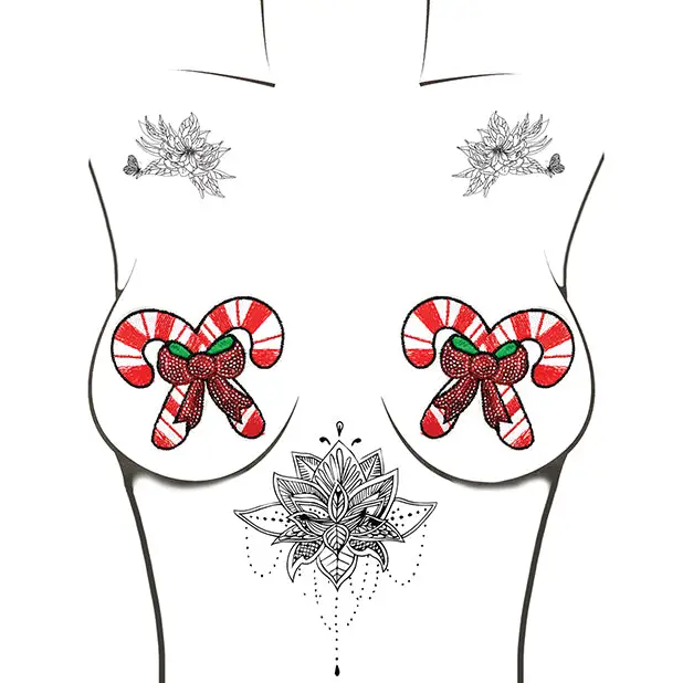 Neva Nude Sequin Candy Cane Pasties - Red/White O/S - Lingerie - Packaged