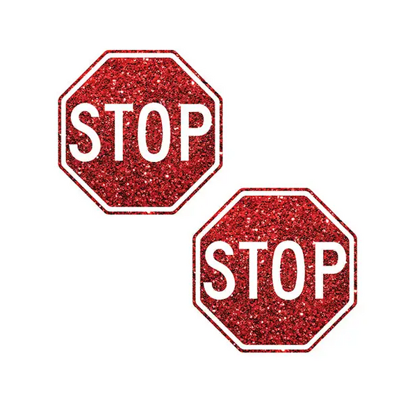 Neva Nude Stop Sign Glitter Pasties - Red O/S