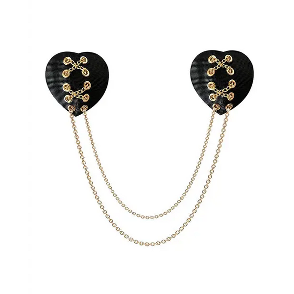 Neva Nude Two Heart Chained Pasties - Black O/S - Lingerie - Packaged