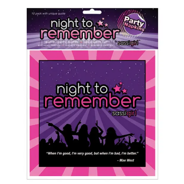 Night to Remember Standard 6.5’’ Napkins - Purlpe Pack of 10 by sassigirl - Bachelorette & Party Supplies