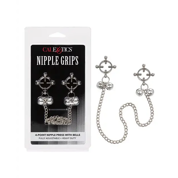 Nipple Grips 4-Point Nipple Press with Bells - Silver - Bondage Blindfolds & Restraints