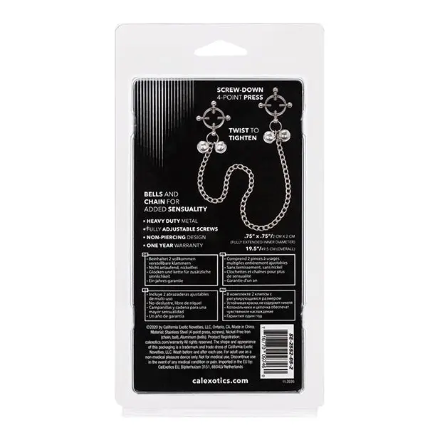 Nipple Grips 4-Point Nipple Press with Bells - Silver - Bondage Blindfolds & Restraints