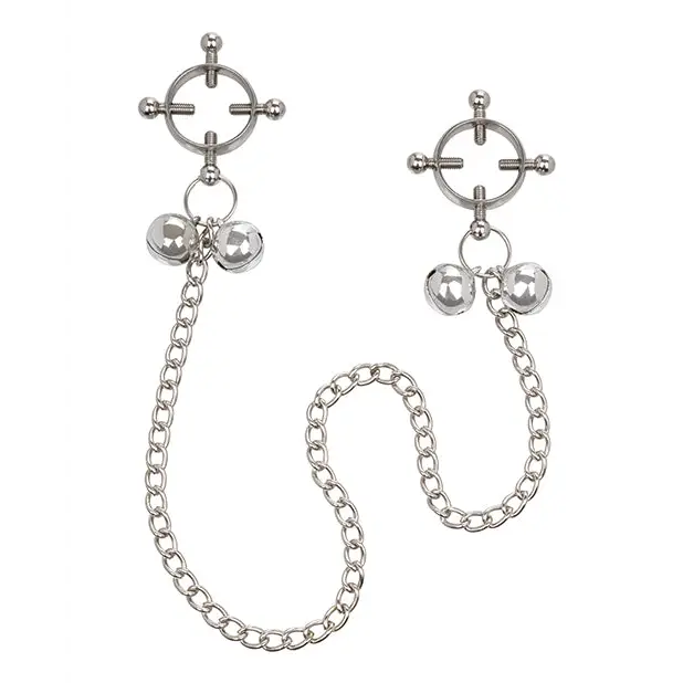 Nipple Grips 4-Point Nipple Press with Bells - Silver - Bondage Blindfolds & Restraints
