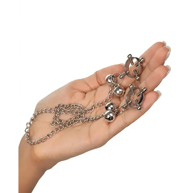 Nipple Grips 4-Point Nipple Press with Bells - Silver - Bondage Blindfolds & Restraints