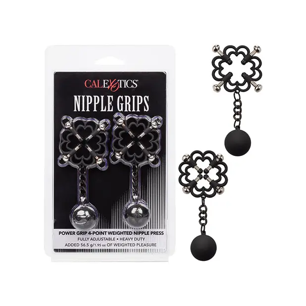Nipple Grips Power Grip 4 Point Weighted Nipple Press - Black - Bondage Blindfolds & Restraints