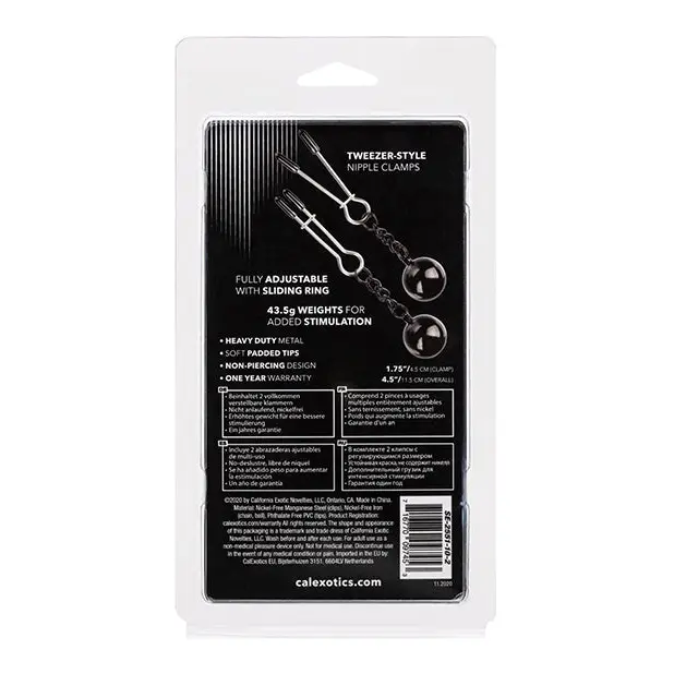 Nipple Grips Weighted Tweezer Nipple Clamps -Silver - Bondage Blindfolds & Restraints