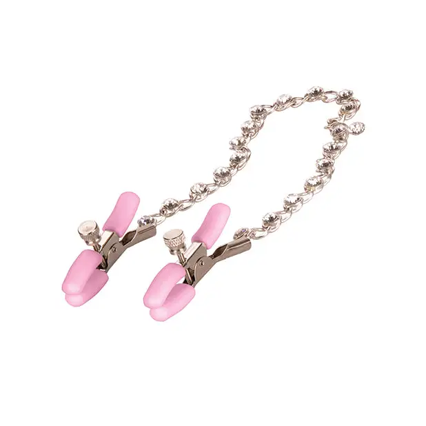 Nipple Play Crystal Chain Nipple Clamps - Pink - Bondage Blindfolds & Restraints