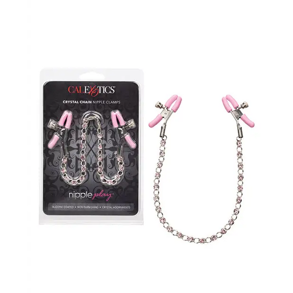 Nipple Play Crystal Chain Nipple Clamps - Pink - Bondage Blindfolds & Restraints