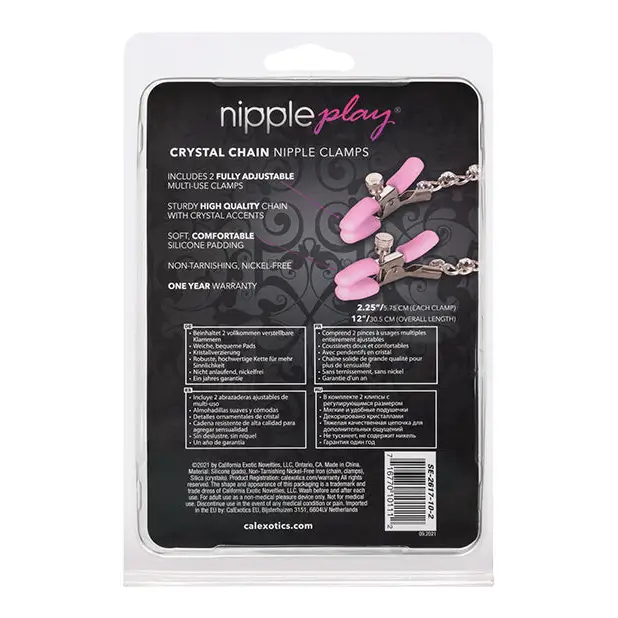 Nipple Play Crystal Chain Nipple Clamps - Pink - Bondage Blindfolds & Restraints
