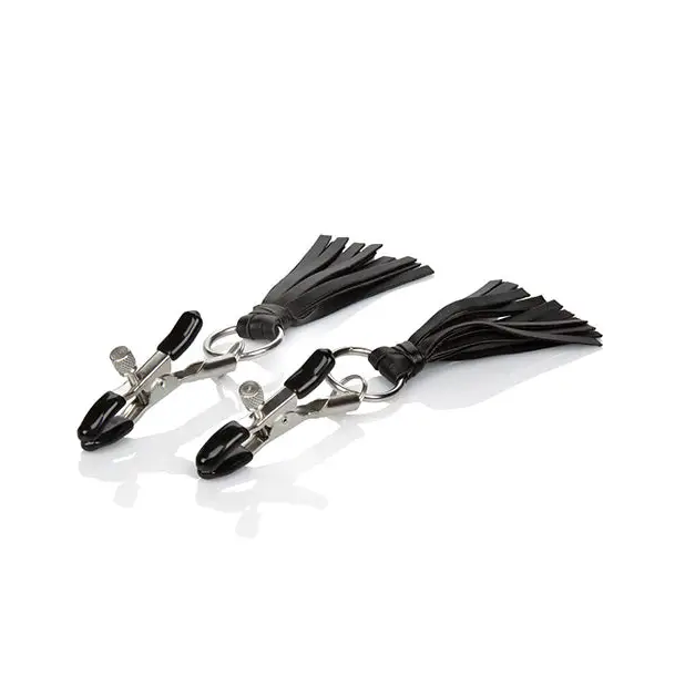 Nipple Play Playful Tassels Nipple Clamps - Black - Bondage Blindfolds & Restraints
