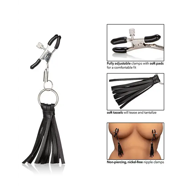 Nipple Play Playful Tassels Nipple Clamps - Black - Bondage Blindfolds & Restraints