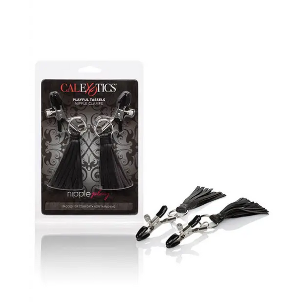 Nipple Play Playful Tassels Nipple Clamps - Black - Bondage Blindfolds & Restraints