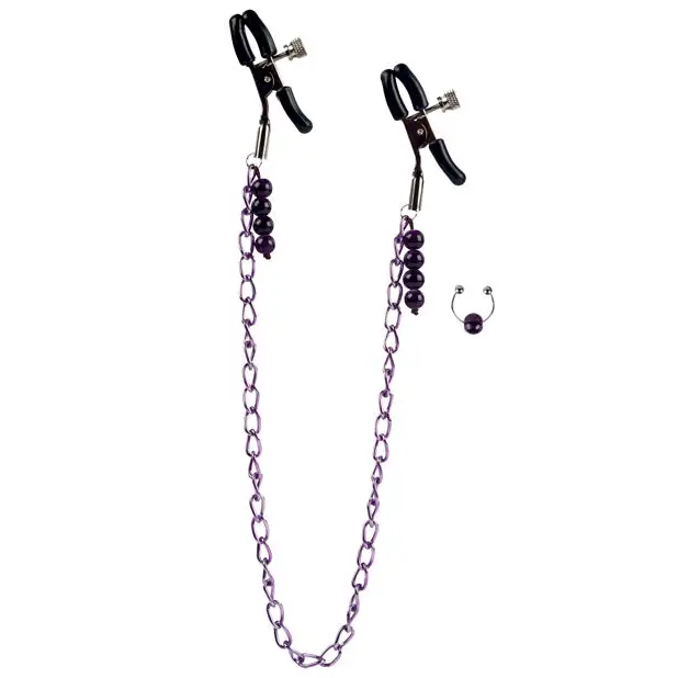 Nipple Play Purple Chain Nipple Clamps - Bondage Blindfolds & Restraints