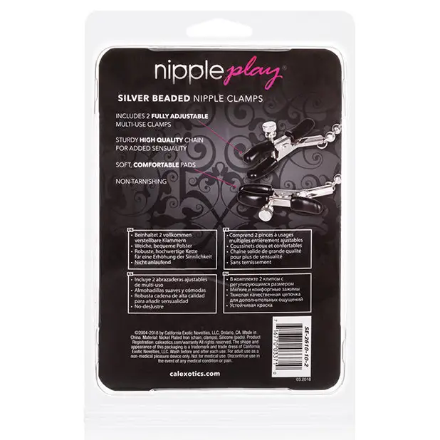 Nipple Play Silver Beaded Nipple Clamps - Bondage Blindfolds & Restraints