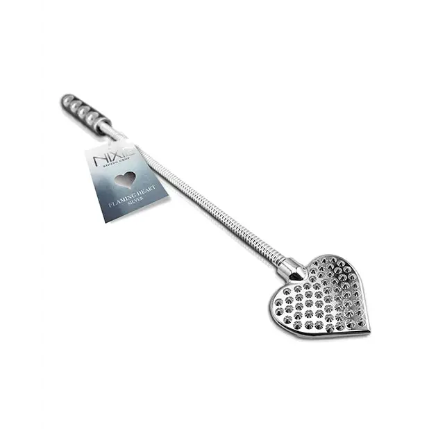 Nixie Flaming Heart Riding Crop - Silver - Bondage Blindfolds & Restraints