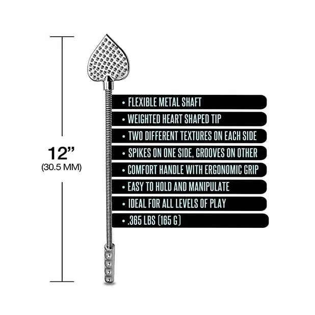 Nixie Flaming Heart Riding Crop - Silver - Bondage Blindfolds & Restraints