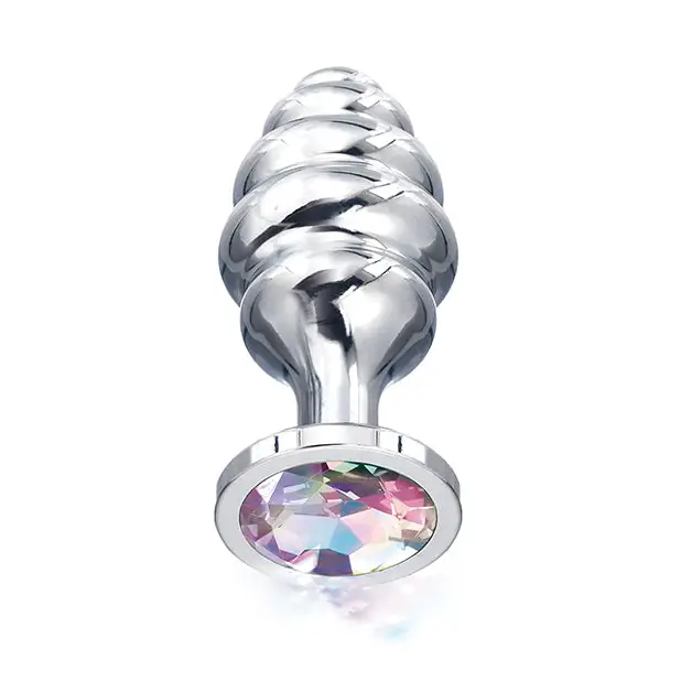Nixie Honey Dipper Ribbed Metal Rainbow Jeweled Butt Plug - Large - Anal Products