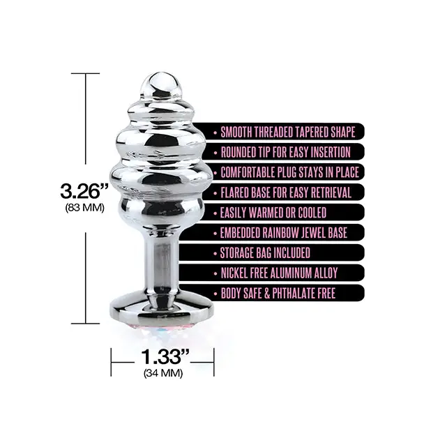 Nixie Honey Dipper Ribbed Metal Rainbow Jeweled Butt Plug - Medium - Anal Products