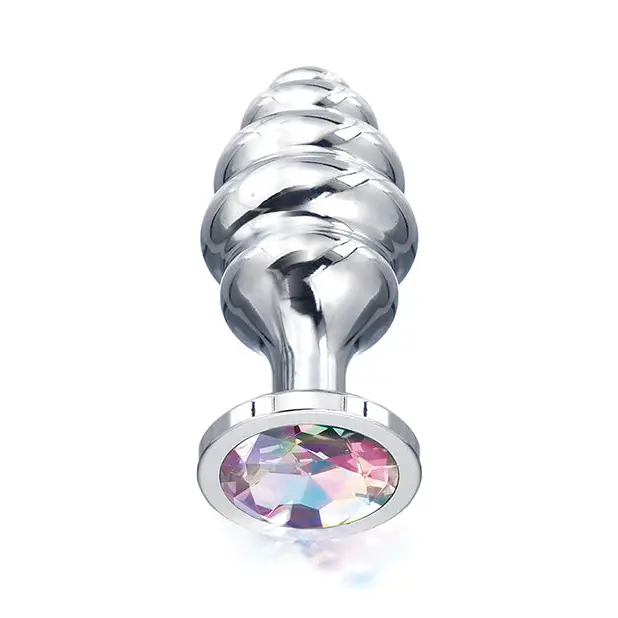 Nixie Honey Dipper Ribbed Metal Rainbow Jeweled Butt Plug - Medium - Anal Products