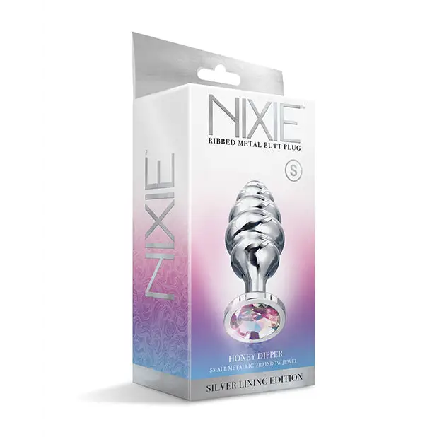 Nixie Honey Dipper Ribbed Metal Rainbow Jeweled Butt Plug - Small - Anal Products