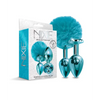 Nixie Metal Butt Plug Set w/Jewel Inlaid & Pom Pom - Blue Metallic - Anal Products