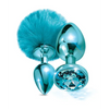 Nixie Metal Butt Plug Set w/Jewel Inlaid & Pom Pom - Blue Metallic - Anal Products