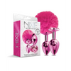 Nixie Metal Butt Plug Set w/Jewel Inlaid & Pom Pom - Pink Metallic - Anal Products