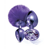 Nixie Metal Butt Plug Set w/Jewel Inlaid & Pom Pom - Purple Metallic - Anal Products