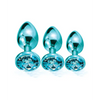 Nixie Metal Butt Plug Trainer Set w/Inlaid Jewel - Blue Metallic - Anal Products