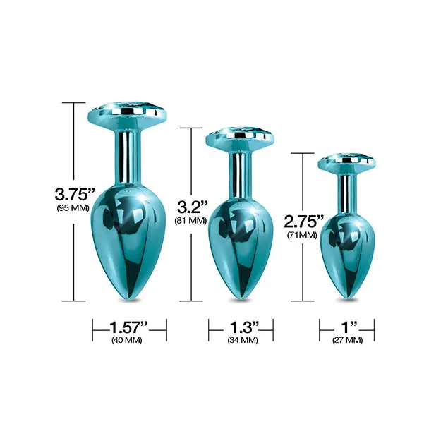 Nixie Metal Butt Plug Trainer Set w/Inlaid Jewel - Blue Metallic - Anal Products