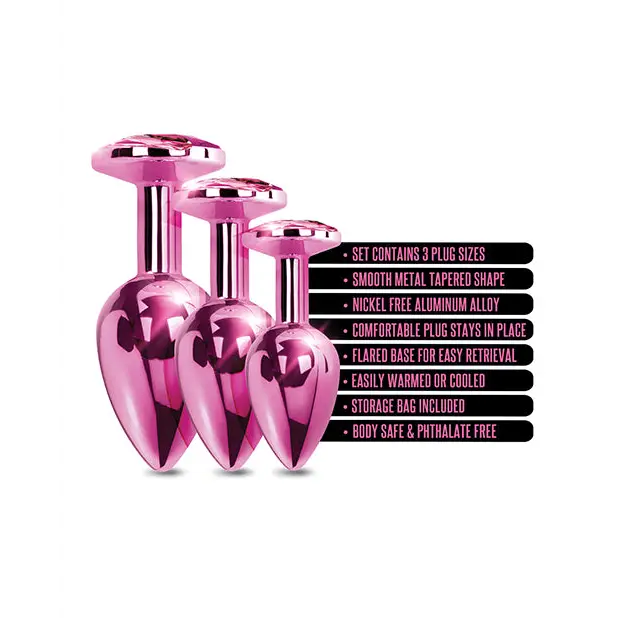 Nixie Metal Butt Plug Trainer Set w/Inlaid Jewel - Pink Metallic - Anal Products