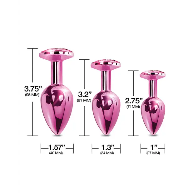 Nixie Metal Butt Plug Trainer Set w/Inlaid Jewel - Pink Metallic - Anal Products