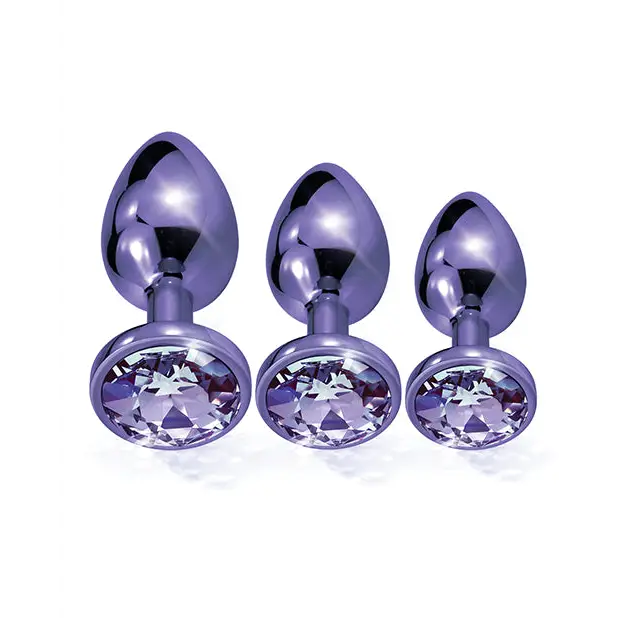Nixie Metal Butt Plug Trainer Set w/Inlaid Jewel - Purple Metallic - Anal Products