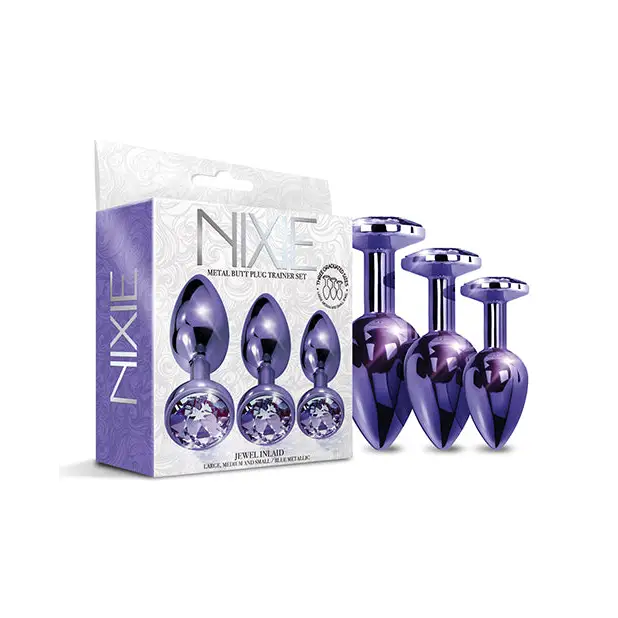 Nixie Metal Butt Plug Trainer Set w/Inlaid Jewel - Purple Metallic - Anal Products