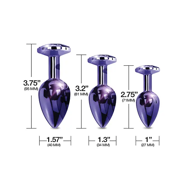 Nixie Metal Butt Plug Trainer Set w/Inlaid Jewel - Purple Metallic - Anal Products