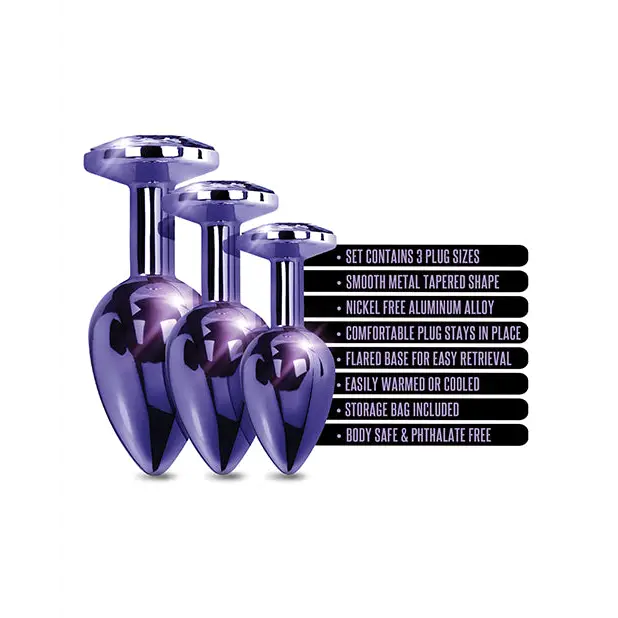 Nixie Metal Butt Plug Trainer Set w/Inlaid Jewel - Purple Metallic - Anal Products