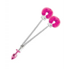 Nixie Metal Butt Plug w/Inlaid Jewel & Fur Cuff Set - Pink Metallic - Bondage Blindfolds & Restraints