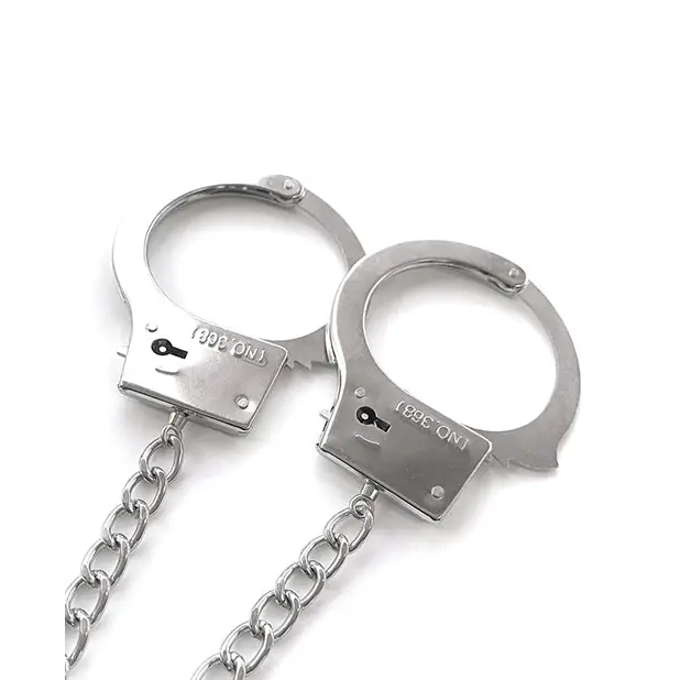 Nixie Metal Butt Plug w/Inlaid Jewel & Fur Cuff Set - Silver Metallic - Bondage Blindfolds & Restraints
