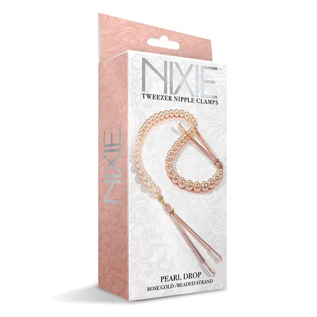 Nixie Pearl Drop Tweezer Nipple Clamps - Rose Gold - Bondage Blindfolds & Restraints