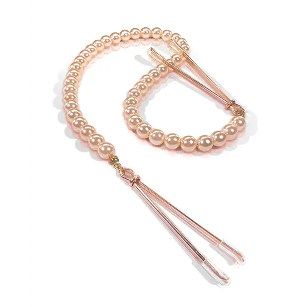 Nixie Pearl Drop Tweezer Nipple Clamps - Rose Gold - Bondage Blindfolds & Restraints
