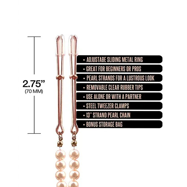 Nixie Pearl Drop Tweezer Nipple Clamps - Rose Gold - Bondage Blindfolds & Restraints