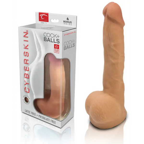 NO ETA CyberSkin Cyber Cock w/Balls Medium - Flesh - Dongs & Dildos