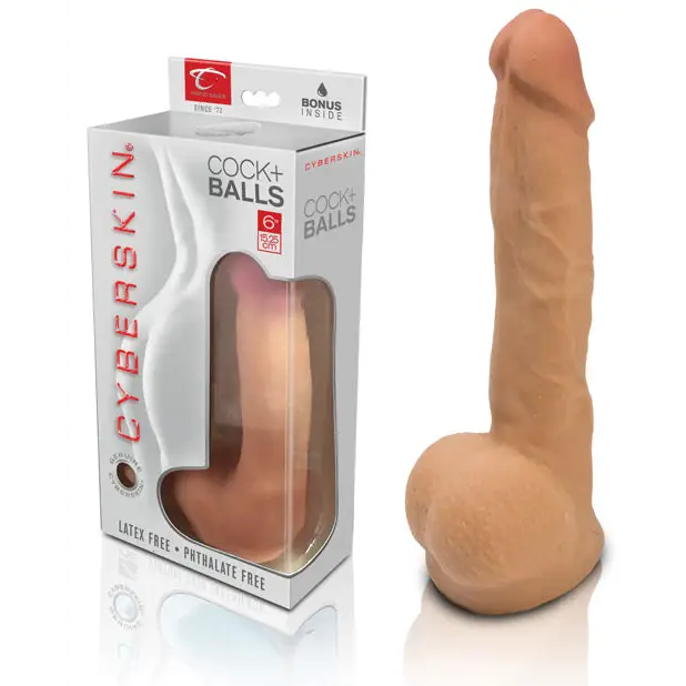 NO ETA CyberSkin Cyber Cock w/Balls Medium - Flesh - Dongs & Dildos