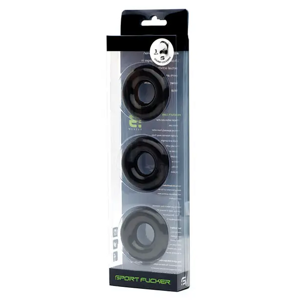 NO ETA =Sport Fucker Chubby Cockring Pack of 3 - Black - Penis Enhancement