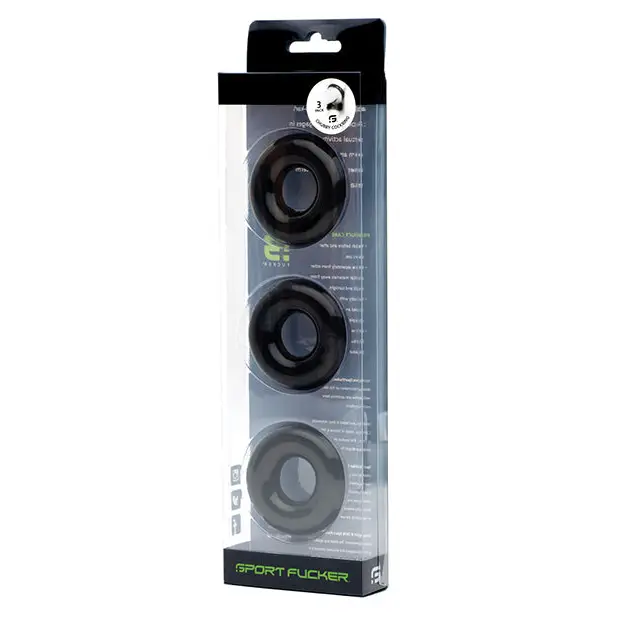 NO ETA =Sport Fucker Chubby Cockring Pack of 3 - Black - Penis Enhancement