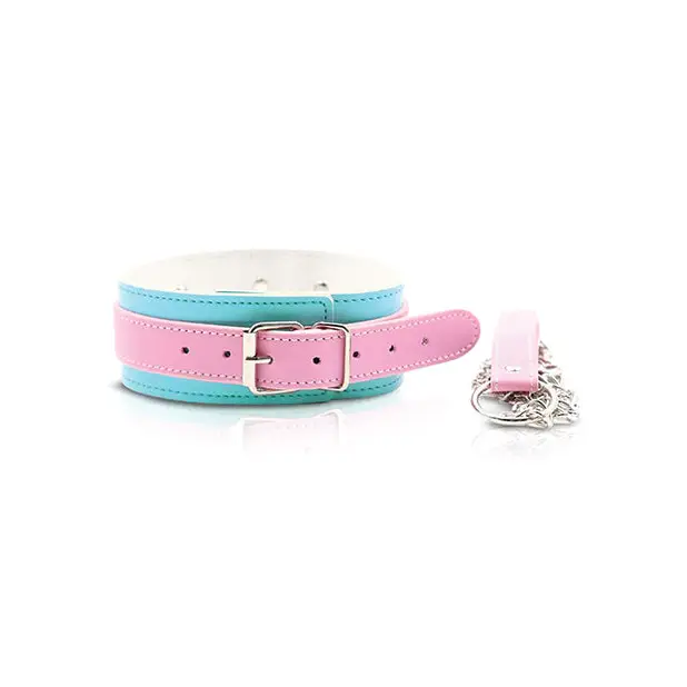 Nobu Fetish Choker & Leash Set - Pink/Blue - Bondage Blindfolds & Restraints