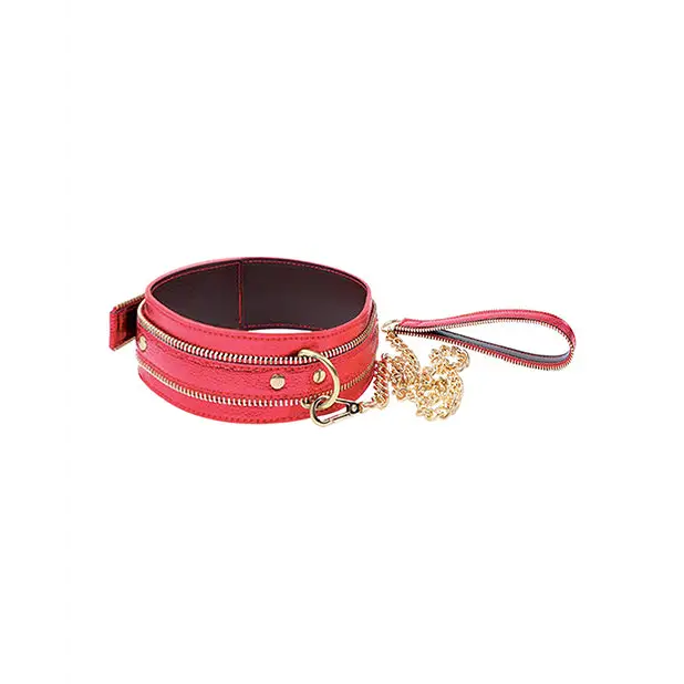 Nobu Fetish Choker & Leash Set - Red/Gold - Bondage Blindfolds & Restraints